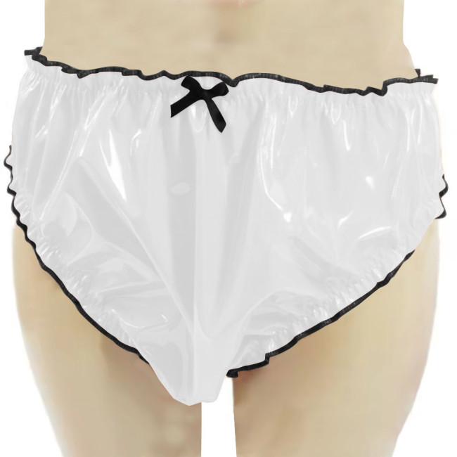 Womens Patent Leather Open Crotch Panties Wetlook Sexy Briefs Sissy Lingerie V-Back Latex Look Thongs with Bow Underwear  7XL