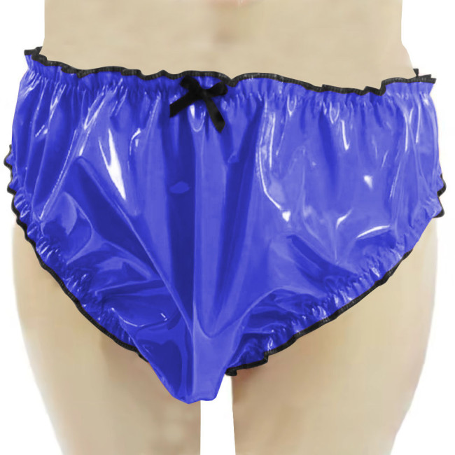 Womens Patent Leather Open Crotch Panties Wetlook Sexy Briefs Sissy Lingerie V-Back Latex Look Thongs with Bow Underwear  7XL