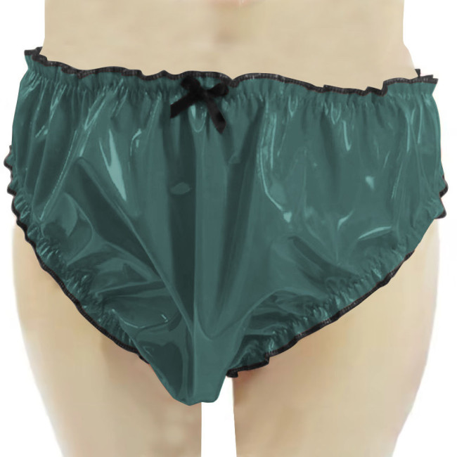 Womens Patent Leather Open Crotch Panties Wetlook Sexy Briefs Sissy Lingerie V-Back Latex Look Thongs with Bow Underwear  7XL