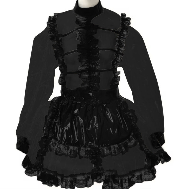 Mens Sissy Crossdresser Lockable Maid Cosplay Vinyl Plastic French Maid Costume Transparent Crossdress Dress Long Sleeve Vestido