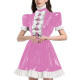 Mens Sexy Sissy Maid Uniform Outfit PVC Latex Ruffles Short Sleeve Bow A Line Dress Crossdressing Costume Halloween Cosplay