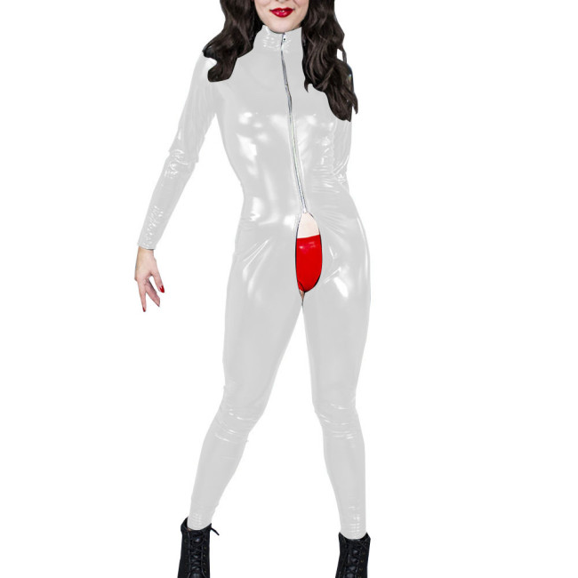 Crotchless Bodysuit Long Sleeve Patent Leather Bodycon Catsuit Erotic Open Crotch Nightclub PVC Leather Sexy Hot Women Zentai