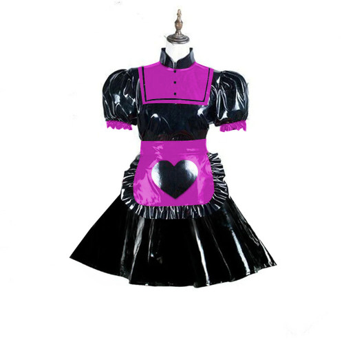 Lolita Stand Collar Maid Uniform Cosplay Sissy Wetlook A-line Pleated Dress with Apron Maid Servant Anime Roleplay Exotic Fetish