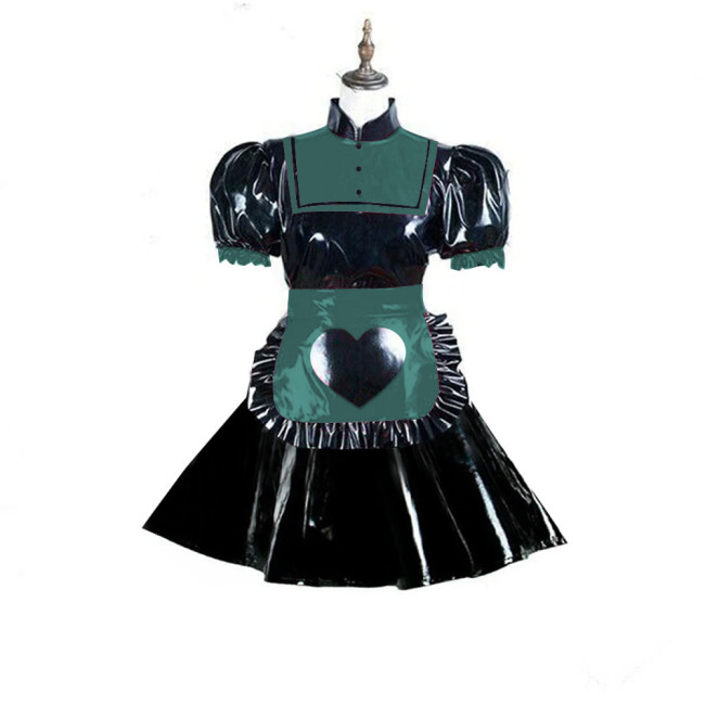 Lolita Stand Collar Maid Uniform Cosplay Sissy Wetlook A-line Pleated Dress with Apron Maid Servant Anime Roleplay Exotic Fetish