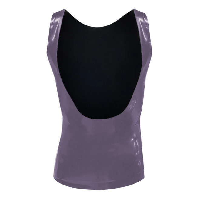 Mens Suspender Tank Tops Glossy PVC Leather Sleeveless Slim T-shirts Sexy Nightclub Deep U-neck Vest Stretch Muscle Hollow Tops