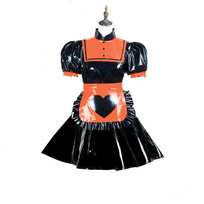 Lolita Stand Collar Maid Uniform Cosplay Sissy Wetlook A-line Pleated Dress with Apron Maid Servant Anime Roleplay Exotic Fetish