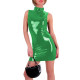Women Shiny Patent Leather Mini Dress Ladies High Street Sleeveless Bodycon Dress Fashion High Neck Slim Dress Female Clubwear