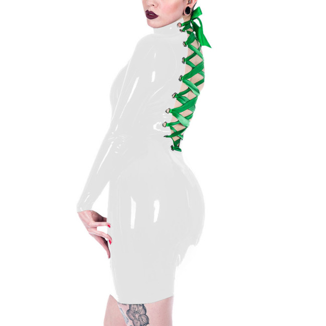 Long Sleeve Vinyl PVC Leather Deep V-neck Women Sexy Christmas Dress Back Strap Pencil Mini Dress Santa Holiday Clothing 7XL