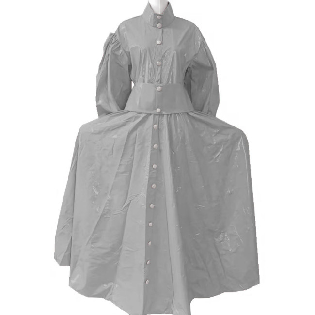 New Women Elegant Long Dress PVC Leather Long Sleeve Maxi Dress Button Up PU Leather Loose Casual Dress Oversized Retro Clothing