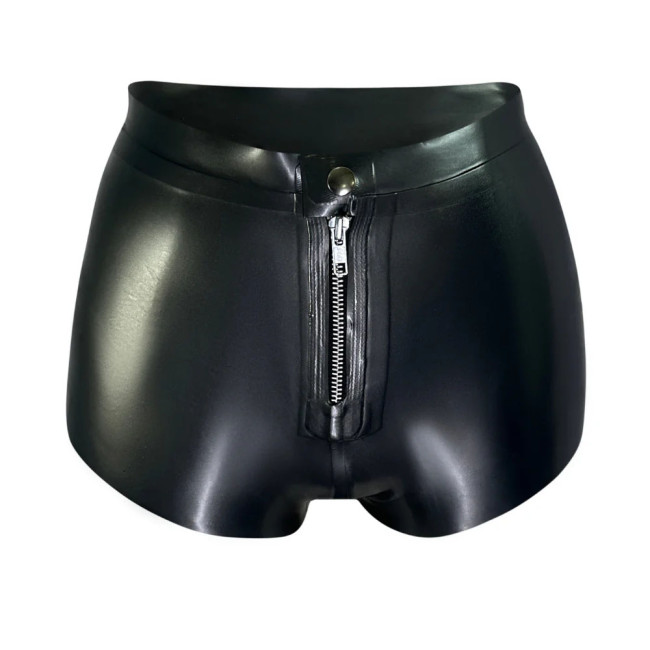 Women High Wasit Glossy Patent Leather Shorts Female Sexy Wet Look Zipper Front Hot Pants High Street PVC Shiny Shorts Clubwear