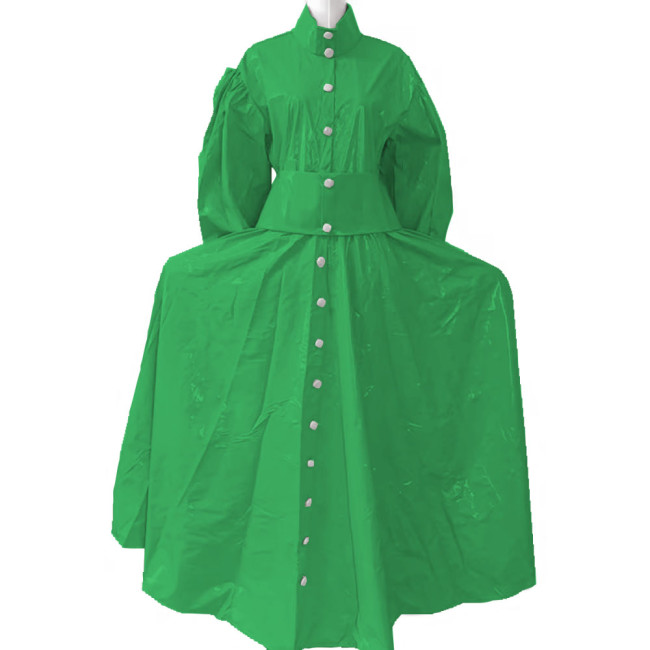 New Women Elegant Long Dress PVC Leather Long Sleeve Maxi Dress Button Up PU Leather Loose Casual Dress Oversized Retro Clothing