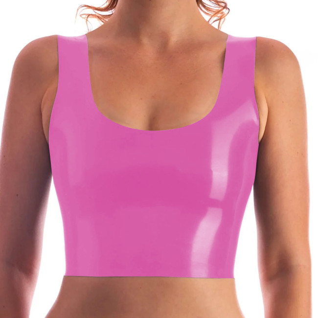 Vinyl PVC Leather Women Sexy Short Tops Ladies Pink Black Sleeveless Vests Exotic Tanks Nightclub Casual Streetwear Plus Size7XL