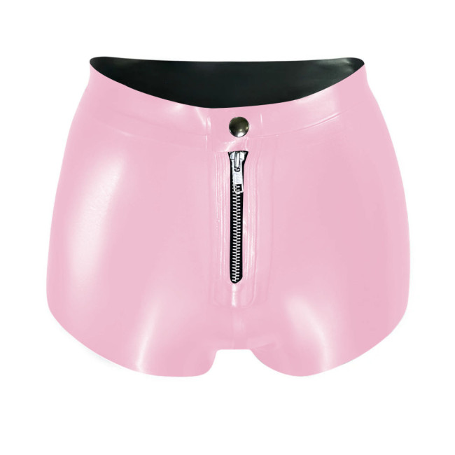 Women High Wasit Glossy Patent Leather Shorts Female Sexy Wet Look Zipper Front Hot Pants High Street PVC Shiny Shorts Clubwear