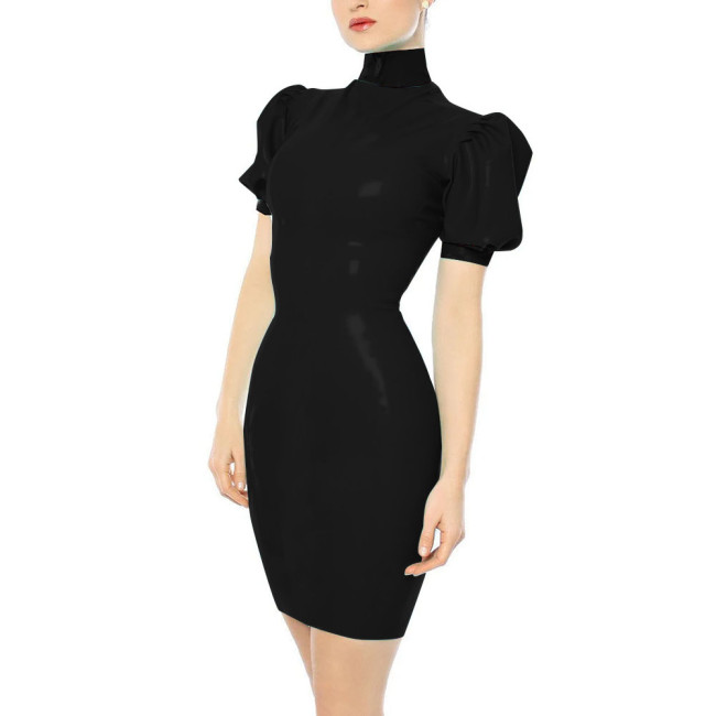 Turtleneck Faux Leather PVC Pencil Dress Sissy Sexy Bodycon Dress Slim Hobble Dress Party Patchwork Clubwear Plus Size 7XL