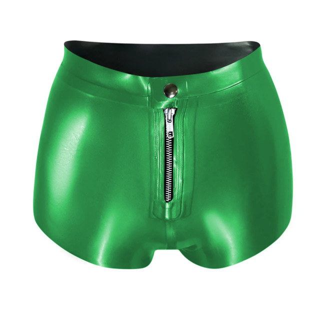 Women High Wasit Glossy Patent Leather Shorts Female Sexy Wet Look Zipper Front Hot Pants High Street PVC Shiny Shorts Clubwear