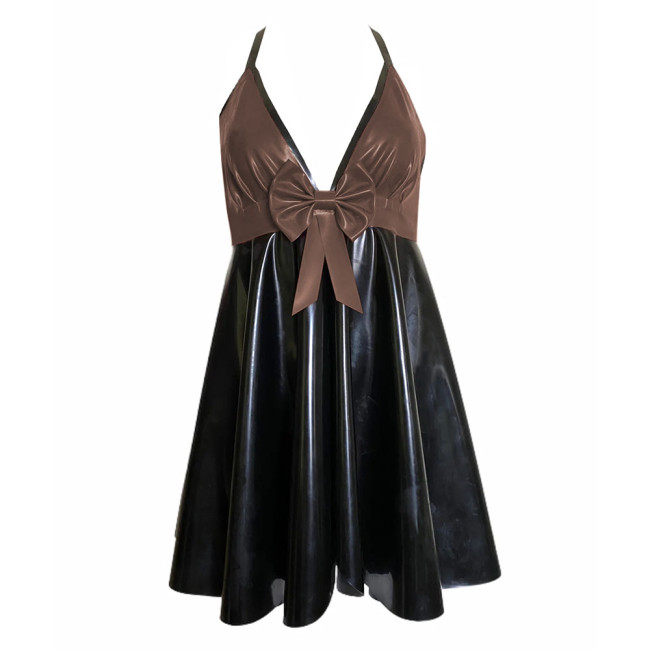 Backless V-neck Halter Bodycon Dress Plus Size Sleeveless Sexy PVC Leather Women Party Dance Evening Dresses with Bow Plus Size