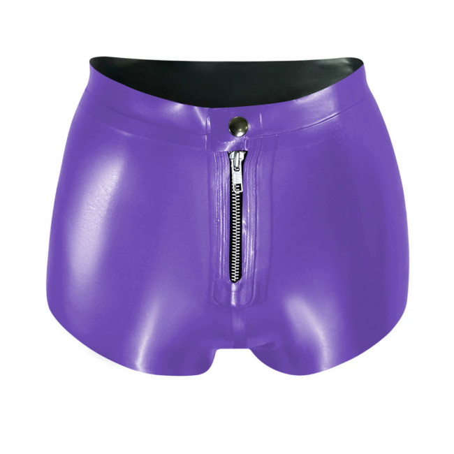Women High Wasit Glossy Patent Leather Shorts Female Sexy Wet Look Zipper Front Hot Pants High Street PVC Shiny Shorts Clubwear