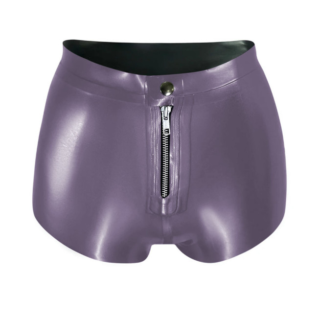 Women High Wasit Glossy Patent Leather Shorts Female Sexy Wet Look Zipper Front Hot Pants High Street PVC Shiny Shorts Clubwear