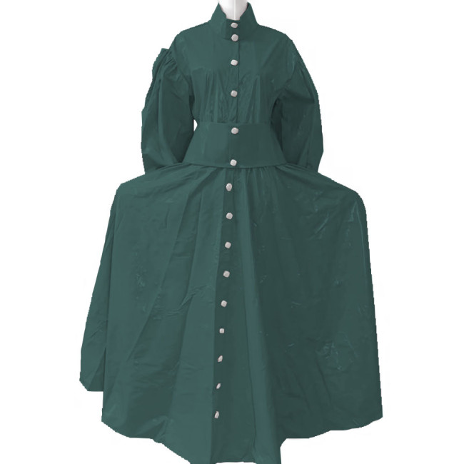 New Women Elegant Long Dress PVC Leather Long Sleeve Maxi Dress Button Up PU Leather Loose Casual Dress Oversized Retro Clothing