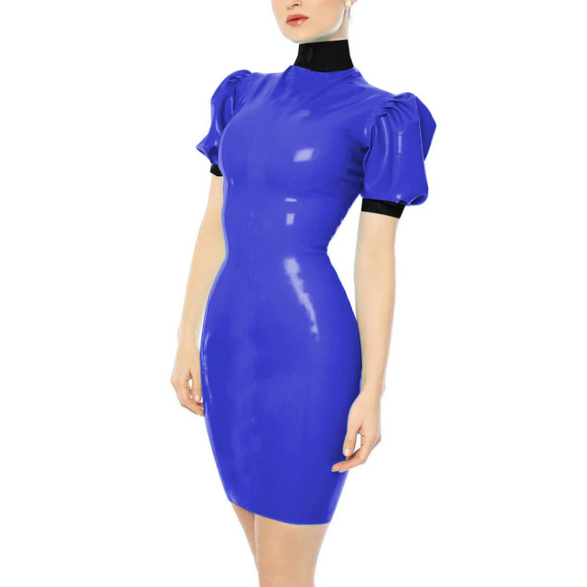 Turtleneck Faux Leather PVC Pencil Dress Sissy Sexy Bodycon Dress Slim Hobble Dress Party Patchwork Clubwear Plus Size 7XL