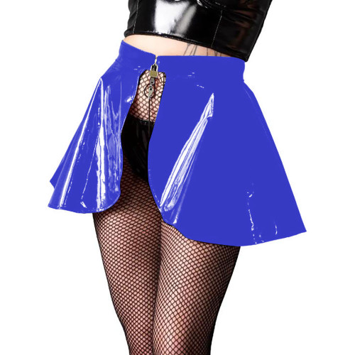 Lockable PVC Leather Skirts Wetlook Pleated Solid A-line Erotic Short Dress Nightwear Glossy Skater Skirts Fashion Clothing 7XL