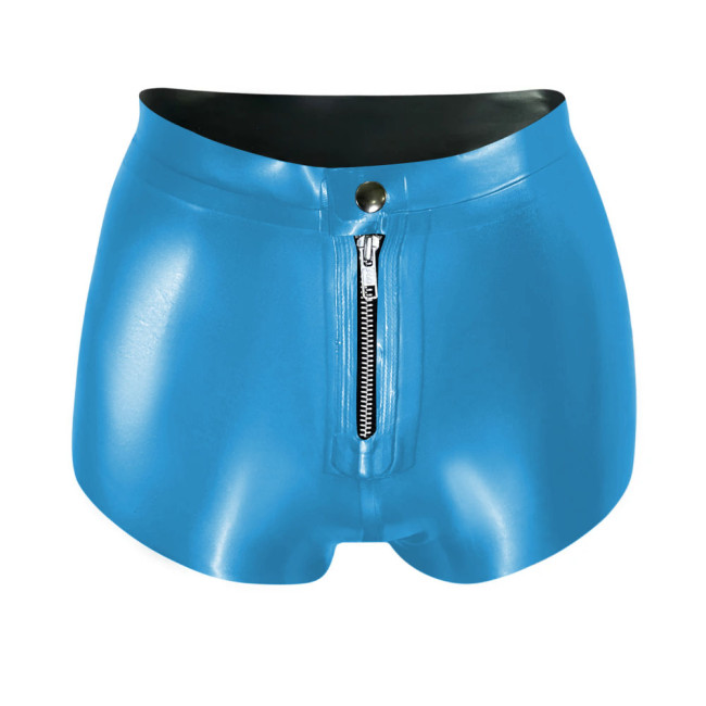 Women High Wasit Glossy Patent Leather Shorts Female Sexy Wet Look Zipper Front Hot Pants High Street PVC Shiny Shorts Clubwear