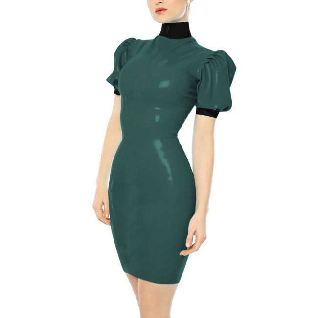 Turtleneck Faux Leather PVC Pencil Dress Sissy Sexy Bodycon Dress Slim Hobble Dress Party Patchwork Clubwear Plus Size 7XL