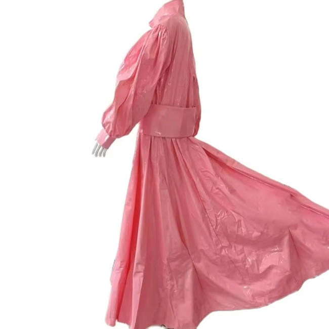 New Women Elegant Long Dress PVC Leather Long Sleeve Maxi Dress Button Up PU Leather Loose Casual Dress Oversized Retro Clothing