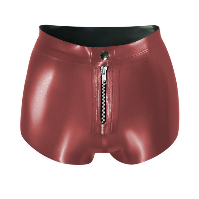 Women High Wasit Glossy Patent Leather Shorts Female Sexy Wet Look Zipper Front Hot Pants High Street PVC Shiny Shorts Clubwear