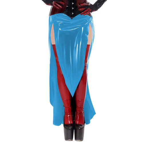 Gothic Sexy Wetlook Open Ass Skirt High Waisted PVC Leather Slim Long Skirt Exotic Split Spanking Skirts Nightclub Erotic Skirts