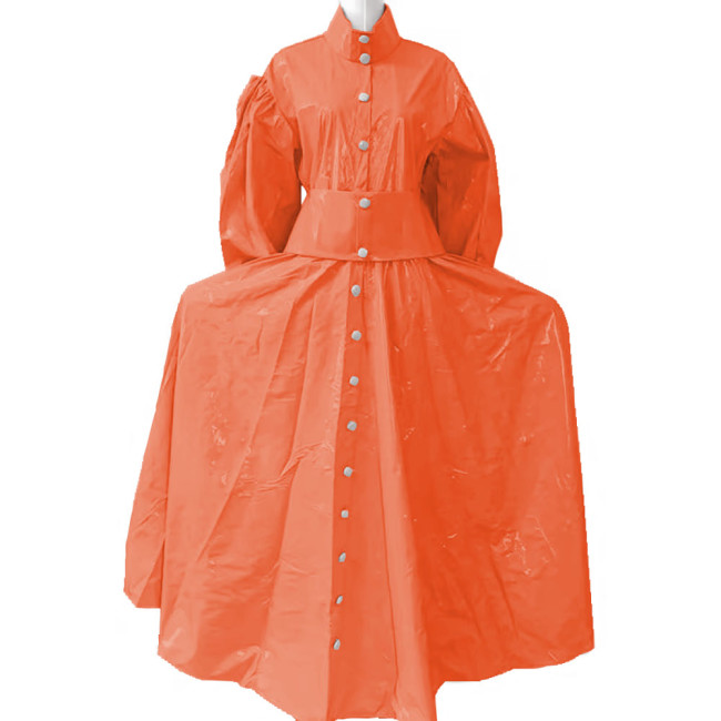 New Women Elegant Long Dress PVC Leather Long Sleeve Maxi Dress Button Up PU Leather Loose Casual Dress Oversized Retro Clothing