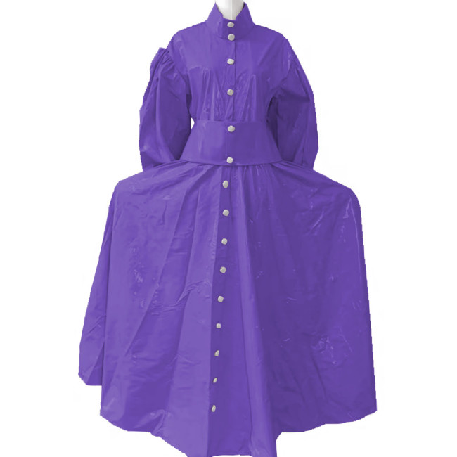 New Women Elegant Long Dress PVC Leather Long Sleeve Maxi Dress Button Up PU Leather Loose Casual Dress Oversized Retro Clothing