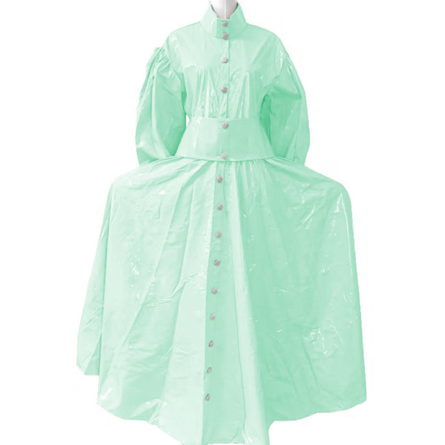 New Women Elegant Long Dress PVC Leather Long Sleeve Maxi Dress Button Up PU Leather Loose Casual Dress Oversized Retro Clothing