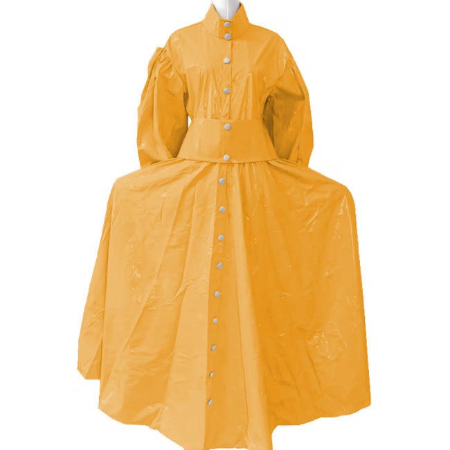 New Women Elegant Long Dress PVC Leather Long Sleeve Maxi Dress Button Up PU Leather Loose Casual Dress Oversized Retro Clothing