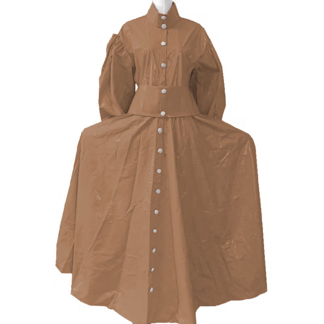 New Women Elegant Long Dress PVC Leather Long Sleeve Maxi Dress Button Up PU Leather Loose Casual Dress Oversized Retro Clothing
