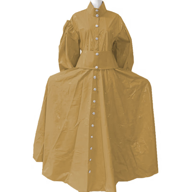 New Women Elegant Long Dress PVC Leather Long Sleeve Maxi Dress Button Up PU Leather Loose Casual Dress Oversized Retro Clothing