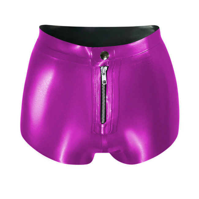 Women High Wasit Glossy Patent Leather Shorts Female Sexy Wet Look Zipper Front Hot Pants High Street PVC Shiny Shorts Clubwear