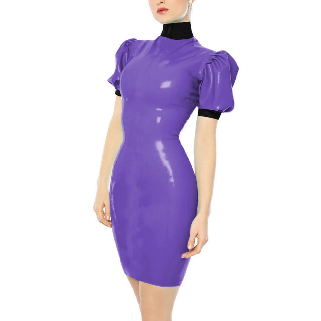 Turtleneck Faux Leather PVC Pencil Dress Sissy Sexy Bodycon Dress Slim Hobble Dress Party Patchwork Clubwear Plus Size 7XL
