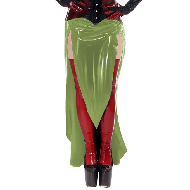 Gothic Sexy Wetlook Open Ass Skirt High Waisted PVC Leather Slim Long Skirt Exotic Split Spanking Skirts Nightclub Erotic Skirts