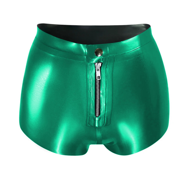 Women High Wasit Glossy Patent Leather Shorts Female Sexy Wet Look Zipper Front Hot Pants High Street PVC Shiny Shorts Clubwear