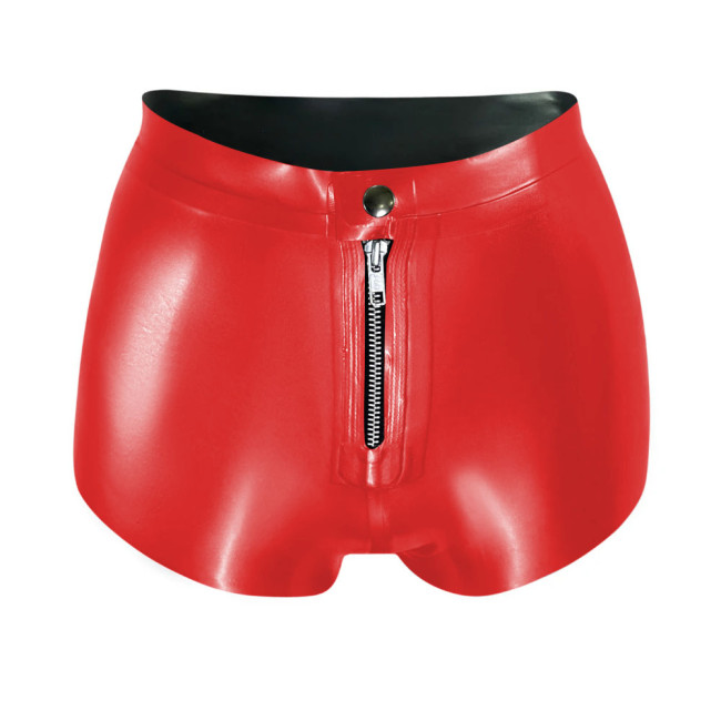 Women High Wasit Glossy Patent Leather Shorts Female Sexy Wet Look Zipper Front Hot Pants High Street PVC Shiny Shorts Clubwear