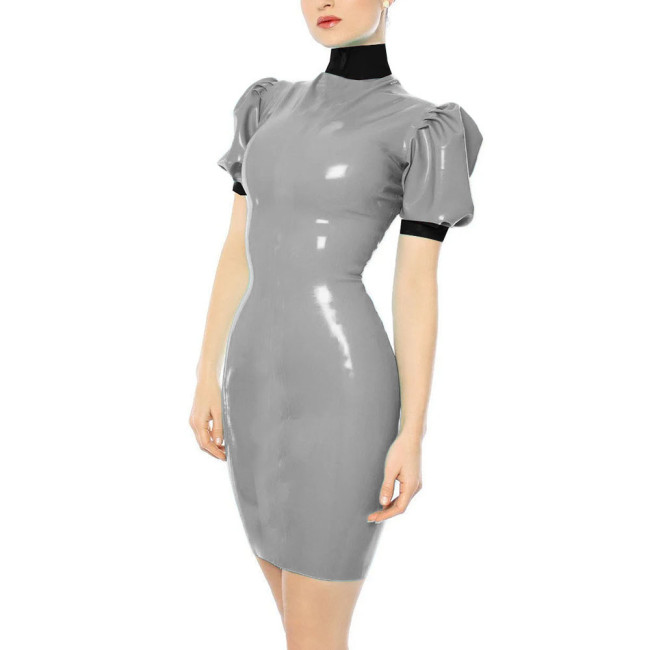 Turtleneck Faux Leather PVC Pencil Dress Sissy Sexy Bodycon Dress Slim Hobble Dress Party Patchwork Clubwear Plus Size 7XL