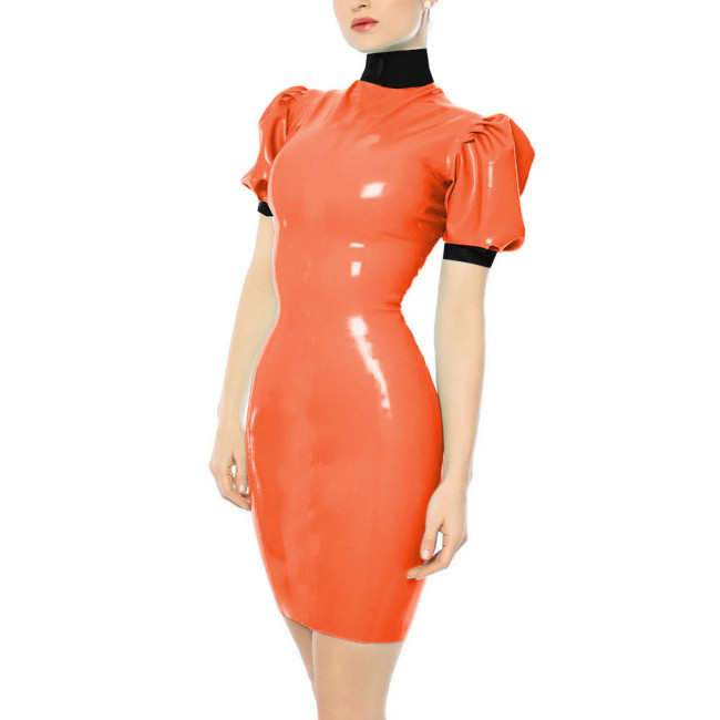 Turtleneck Faux Leather PVC Pencil Dress Sissy Sexy Bodycon Dress Slim Hobble Dress Party Patchwork Clubwear Plus Size 7XL
