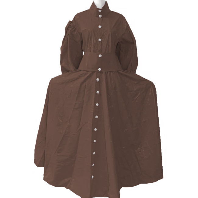 New Women Elegant Long Dress PVC Leather Long Sleeve Maxi Dress Button Up PU Leather Loose Casual Dress Oversized Retro Clothing