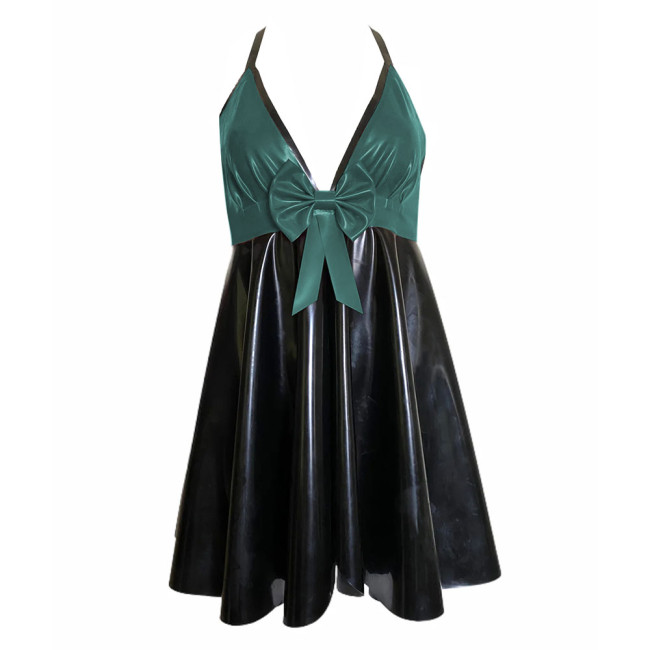 Backless V-neck Halter Bodycon Dress Plus Size Sleeveless Sexy PVC Leather Women Party Dance Evening Dresses with Bow Plus Size