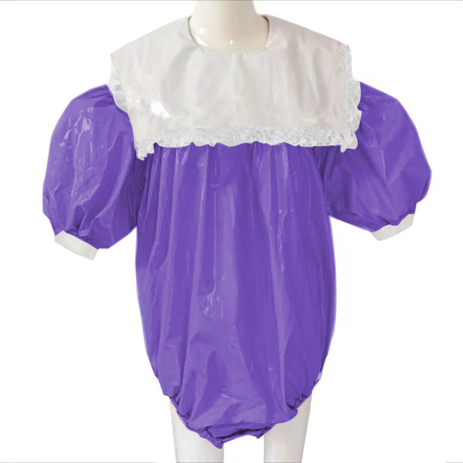 Adult Baby Sissy Bodysuit PVC Leather Lockable Loose Overalls Zipper Back Puff Sleeve Crossdresser Costume Female Playsuit 7XL