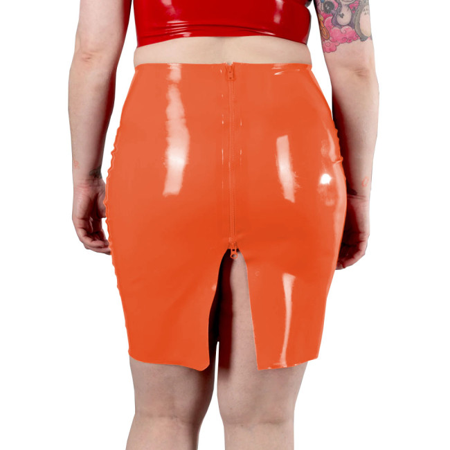Vinyl Faux Leather Skirts Back Split Skirts for Women with Zipper Exotic Cosplay Costumes Slim Pencil Skirt Clubwear Plus Size