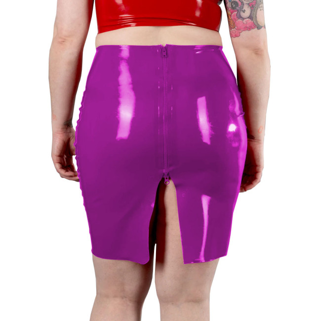 Vinyl Faux Leather Skirts Back Split Skirts for Women with Zipper Exotic Cosplay Costumes Slim Pencil Skirt Clubwear Plus Size