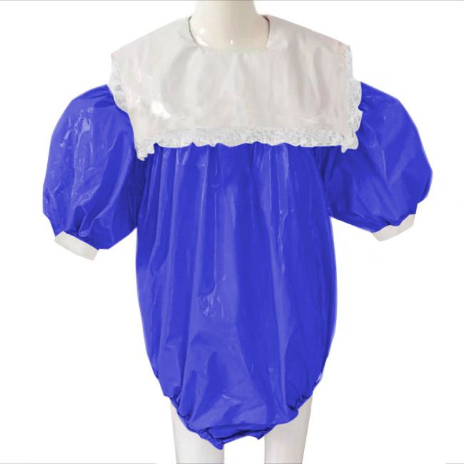 Adult Baby Sissy Bodysuit PVC Leather Lockable Loose Overalls Zipper Back Puff Sleeve Crossdresser Costume Female Playsuit 7XL