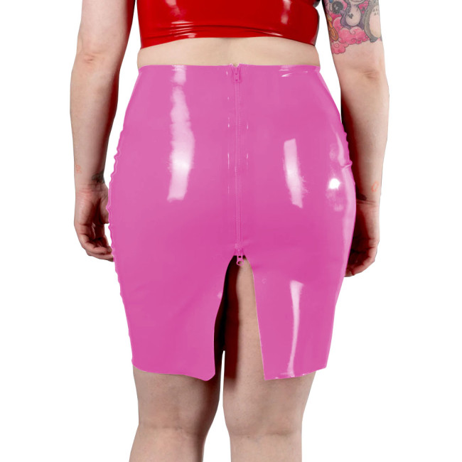 Vinyl Faux Leather Skirts Back Split Skirts for Women with Zipper Exotic Cosplay Costumes Slim Pencil Skirt Clubwear Plus Size